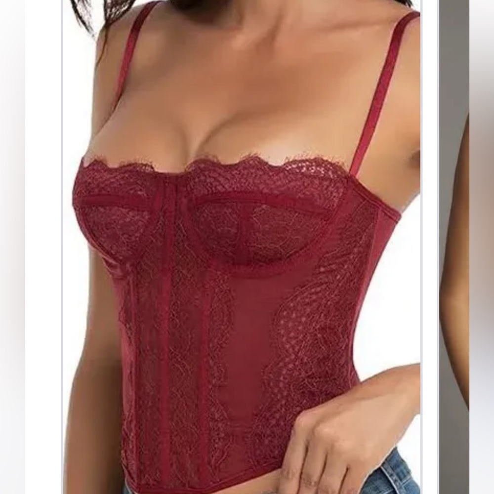 Burgundy lace bustier corset top
